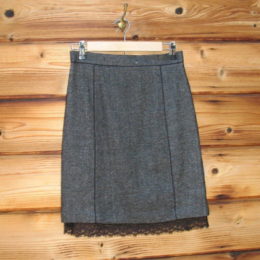 Rebecca Taylor Gray Tweed Linen Wool Pencil Skirt